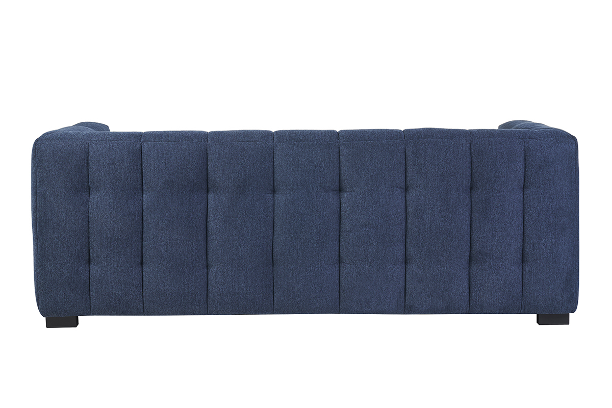 Canap� design 3 places et repose-pieds en tissu effet velours textur� bleu fonc� CORTO