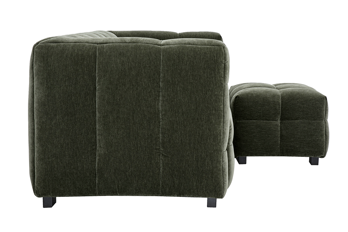Canap� design 3 places et repose-pieds en tissu effet velours vert kaki CORTO
