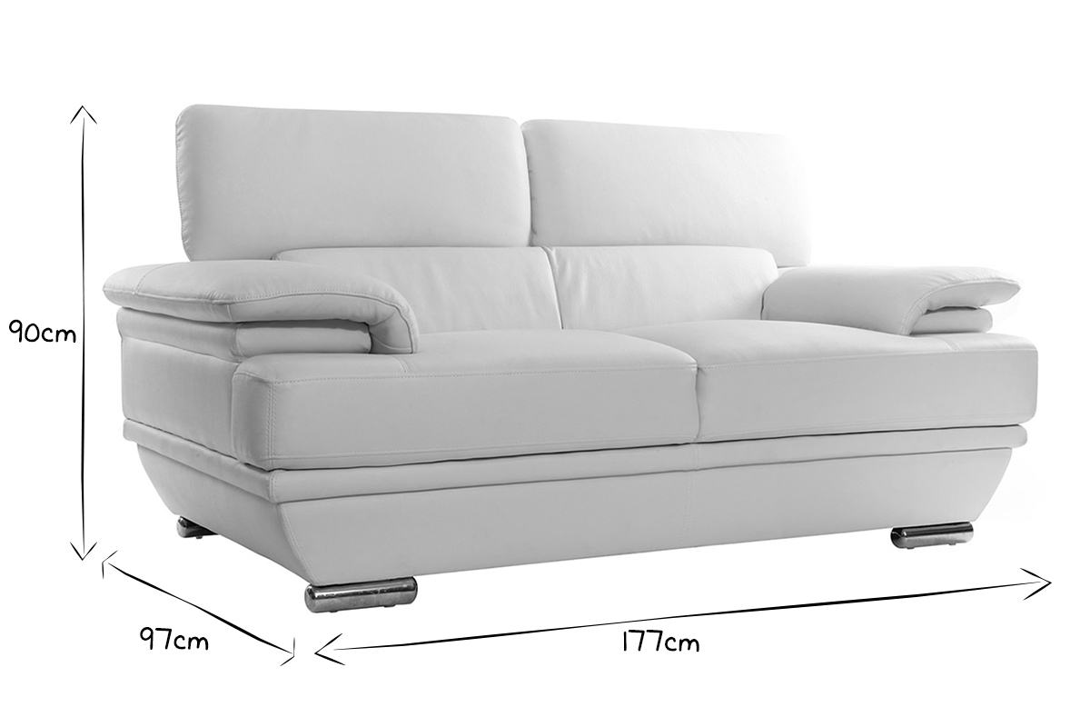 Canap� design avec t�ti�res ajustables 2 places cuir blanc et acier chrom� EWING