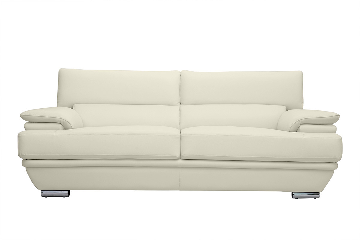 Canap� design avec t�ti�res ajustables 3 places cuir blanc et acier chrom� EWING