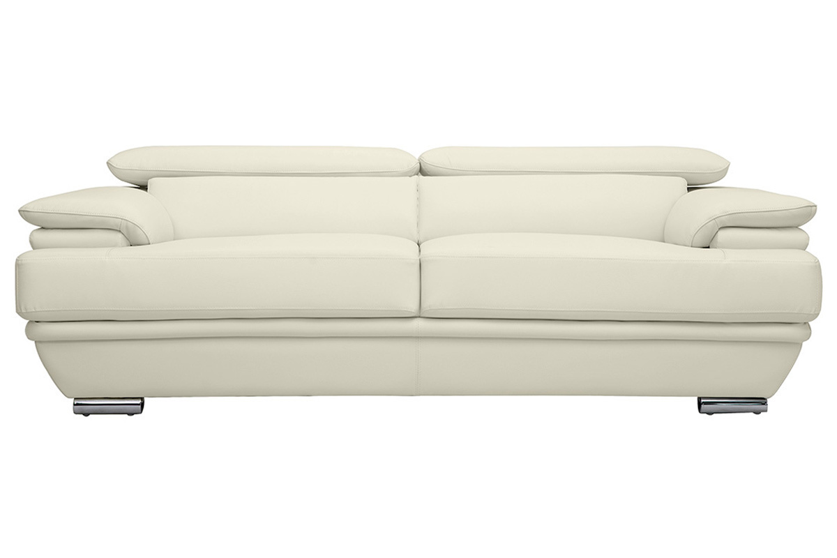 Canap� design avec t�ti�res ajustables 3 places cuir blanc et acier chrom� EWING
