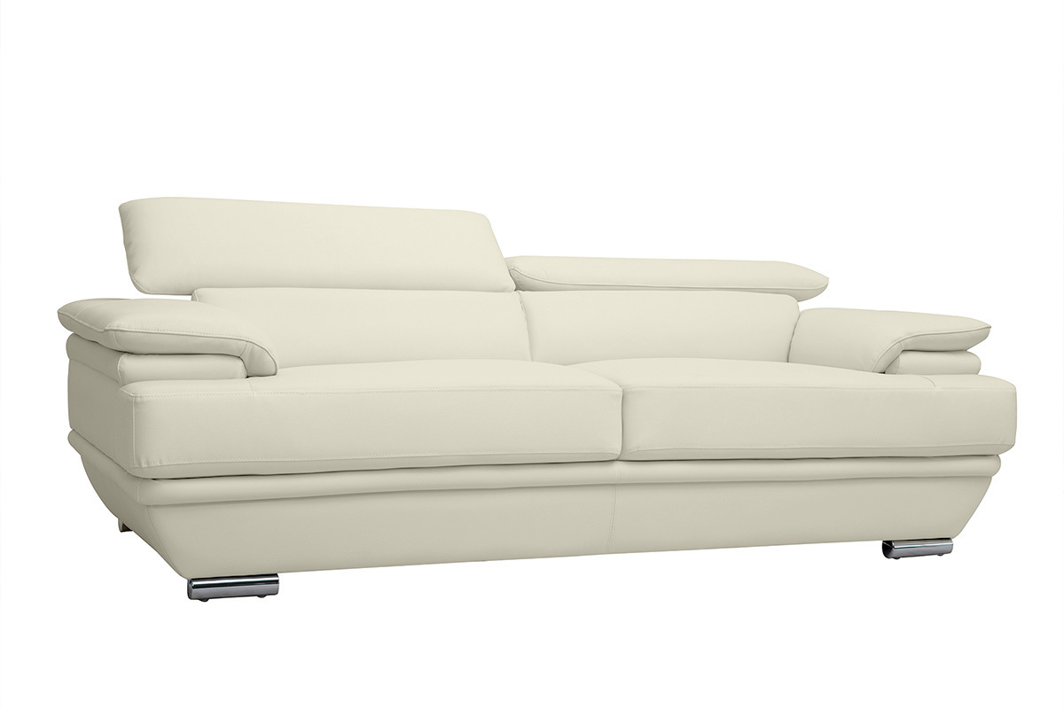 Canap� design avec t�ti�res ajustables 3 places cuir blanc et acier chrom� EWING