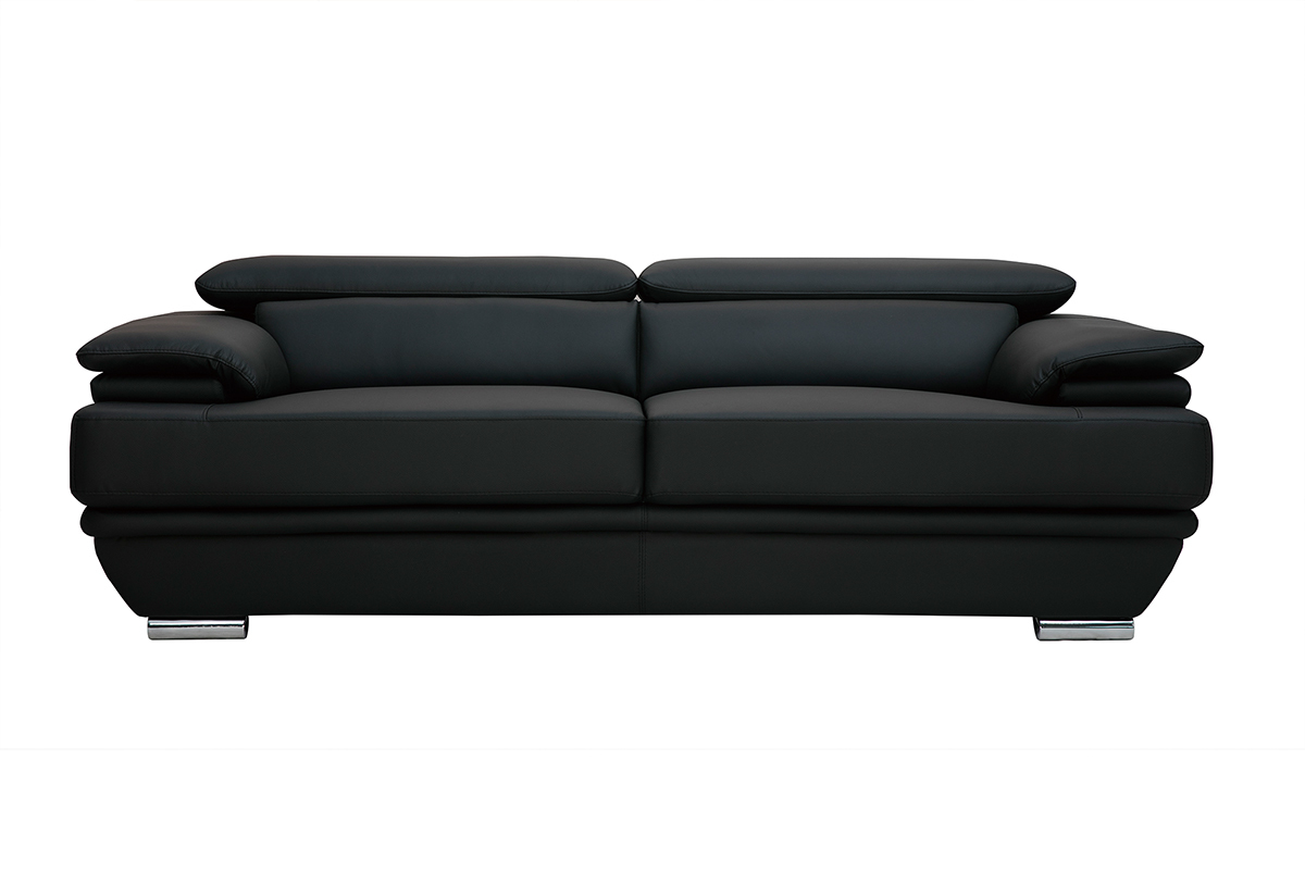 Canap� design avec t�ti�res ajustables 3 places cuir noir et acier chrom� EWING