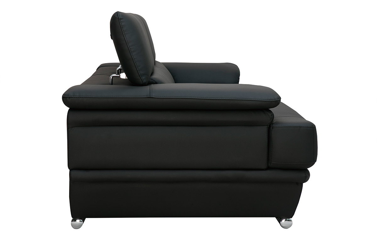 Canap� design avec t�ti�res ajustables 3 places cuir noir et acier chrom� EWING