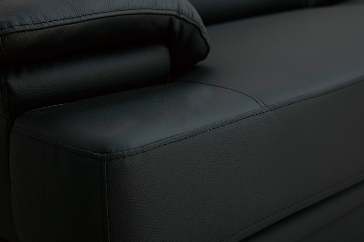 Canap� design avec t�ti�res ajustables 3 places cuir noir et acier chrom� EWING