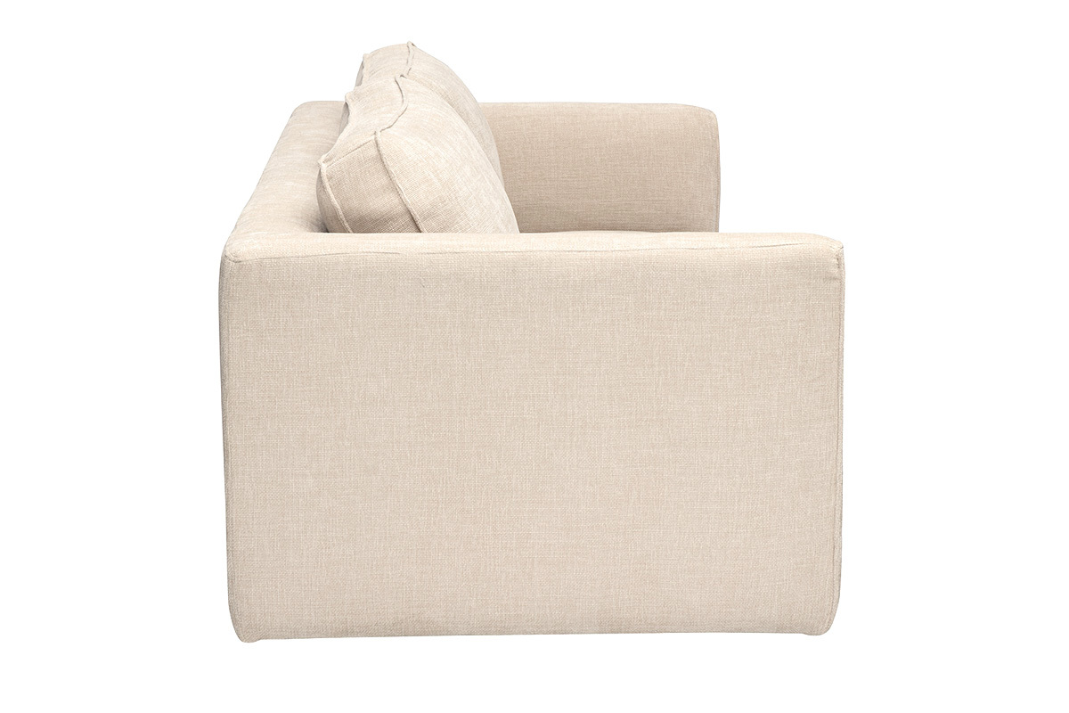 Canap� design 3 places en tissu effet velours textur� beige, vue de profil