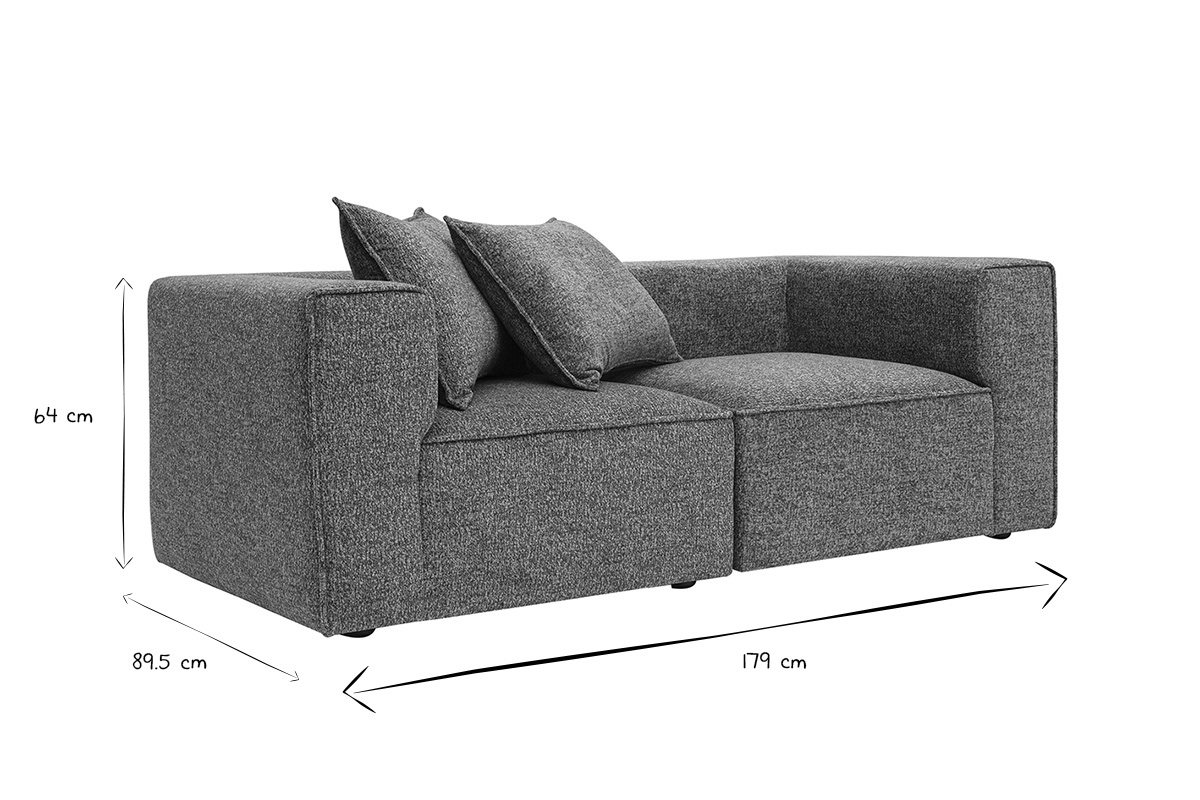 Canap� modulable 2 places en tissu chin� gris fonc� KERRY