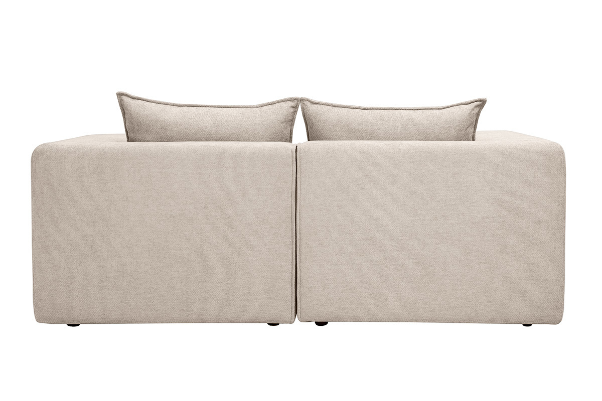 Canap� modulable 2 places en tissu beige, vue de dos avec coussins