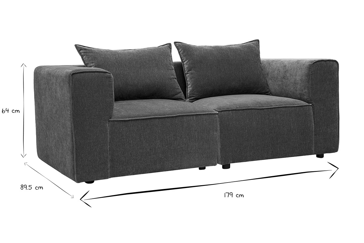 Dimensions du canap� modulable 2 places : 89,5 cm de profondeur, 179 cm de largeur, 64 cm de hauteur.