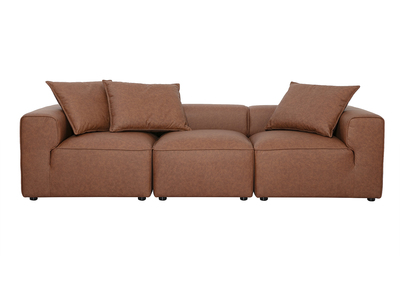 Canap&eacute; modulable 4 places en cuir marron FERGUS