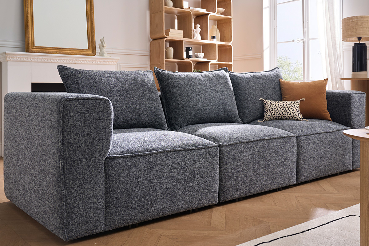 Canap� modulable 4 places en tissu chin� gris fonc� KERRY