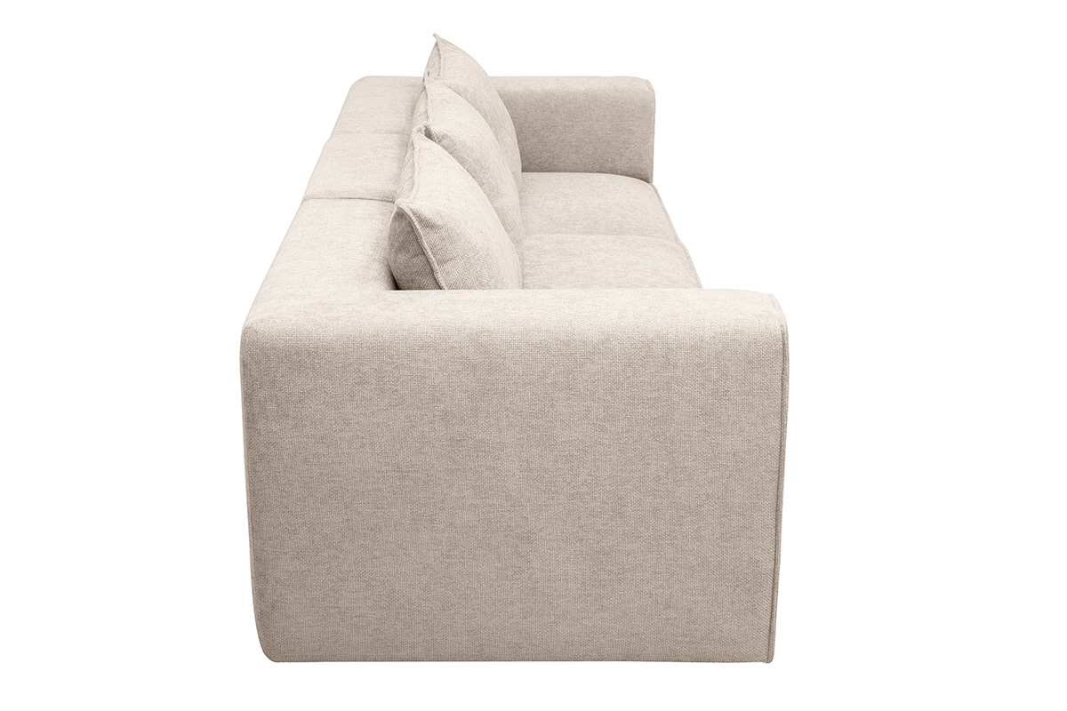 Canap� modulable 4 places en tissu effet velours textur� beige, vue de profil.