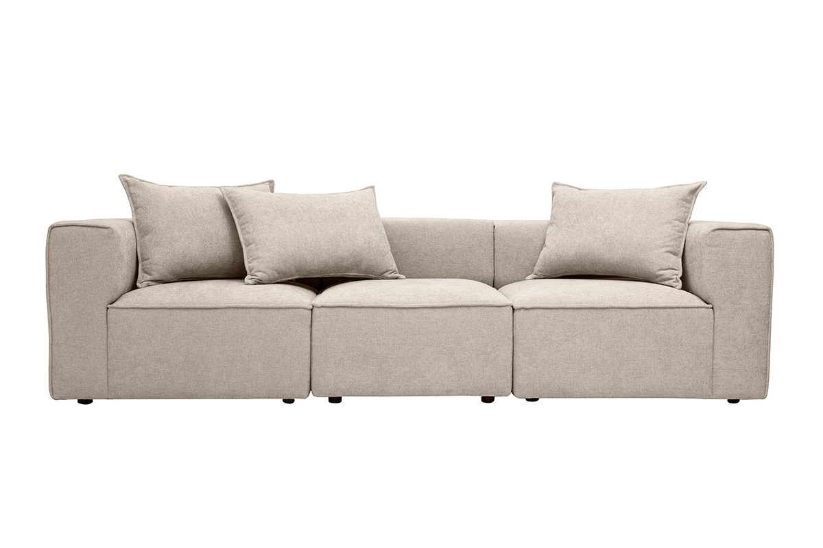Canap� modulable 4 places en tissu effet velours textur� beige KERRY