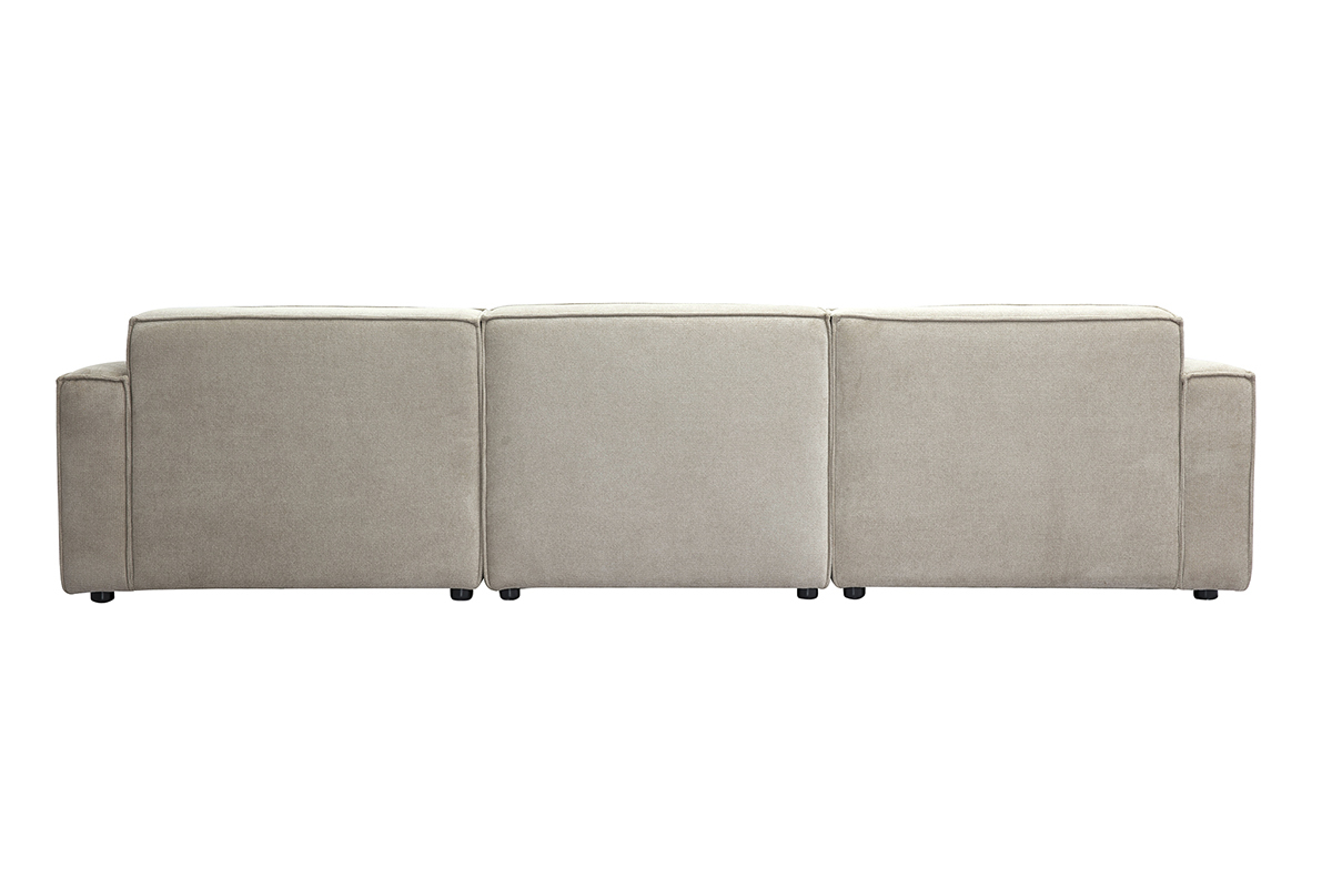 Canap� modulable beige en tissu effet velours, vue de dos.