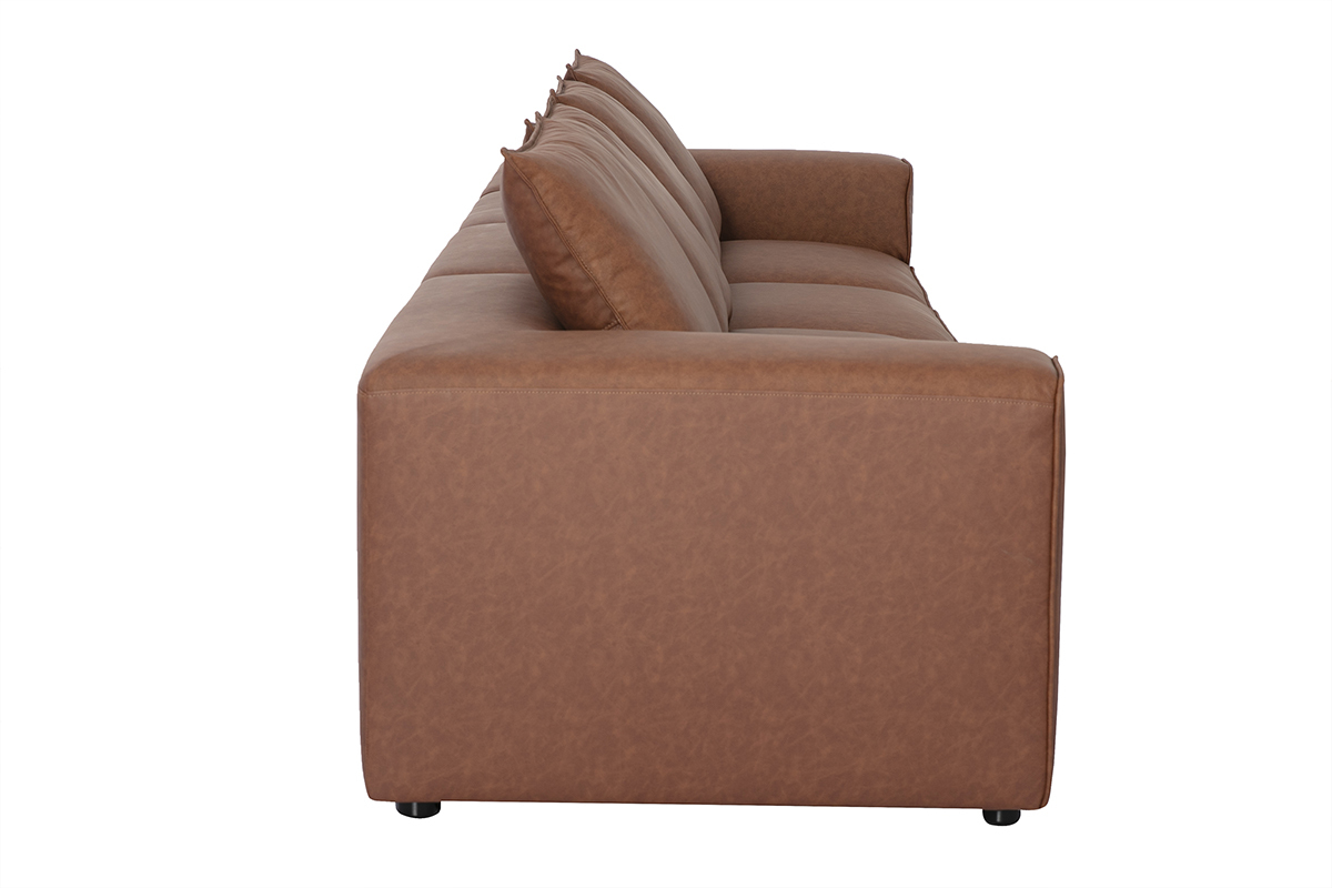 Canap� modulable 5 places en cuir marron FERGUS vue de profil