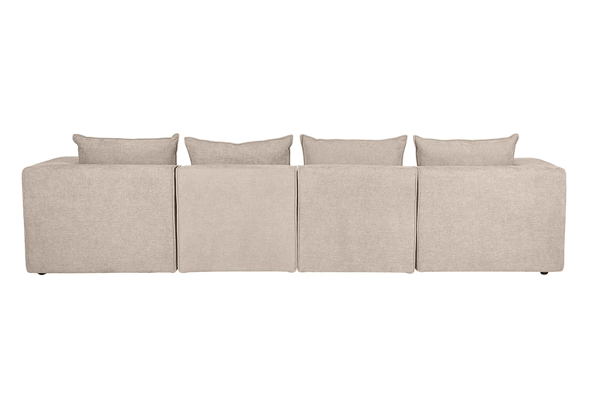 Canap� modulable 5 places en tissu effet velours textur� beige, vue de dos