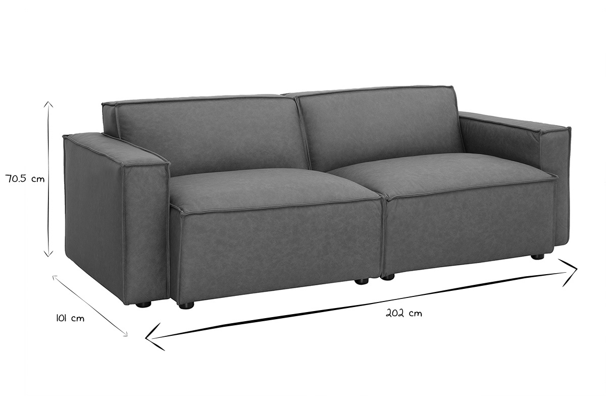 Canap� modulable vintage 2 places en cuir marron SPLIT dimensions.