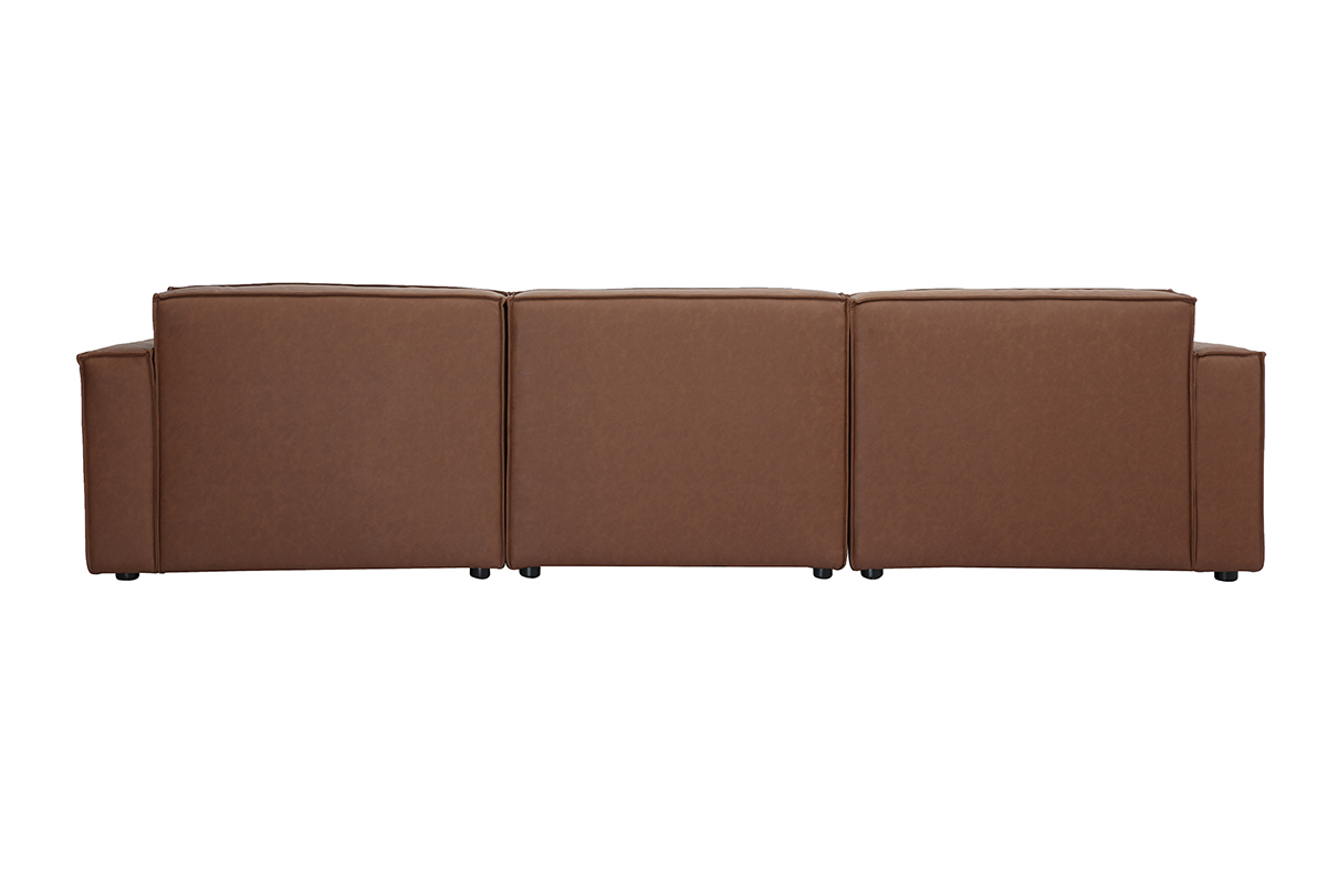 Canap� modulable vintage 4 places en cuir marron SPLIT, vue de dos.
