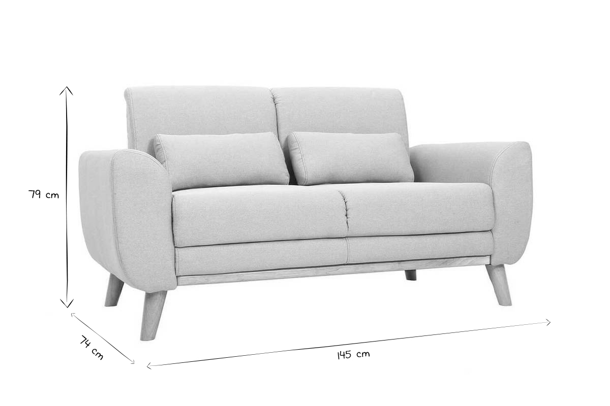 Canap� scandinave 2 places en tissu beige et bois clair EKTOR