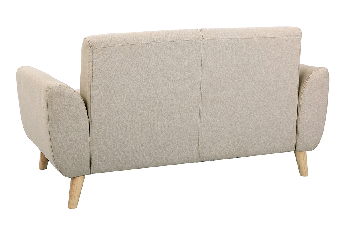 Canap� scandinave 2 places en tissu beige et bois clair EKTOR
