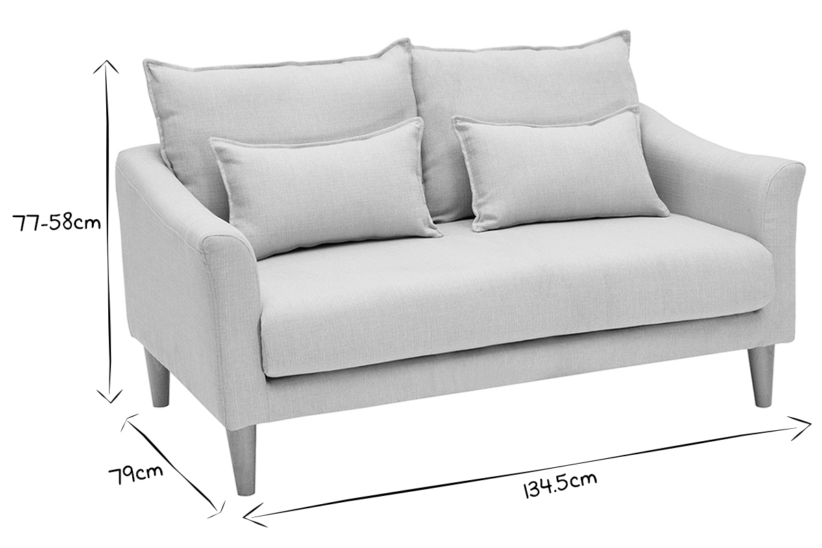 Dimensions du canap� scandinave 2 places KATE en noir et blanc, hauteur 77-58 cm, largeur 79 cm, longueur 134,5 cm.