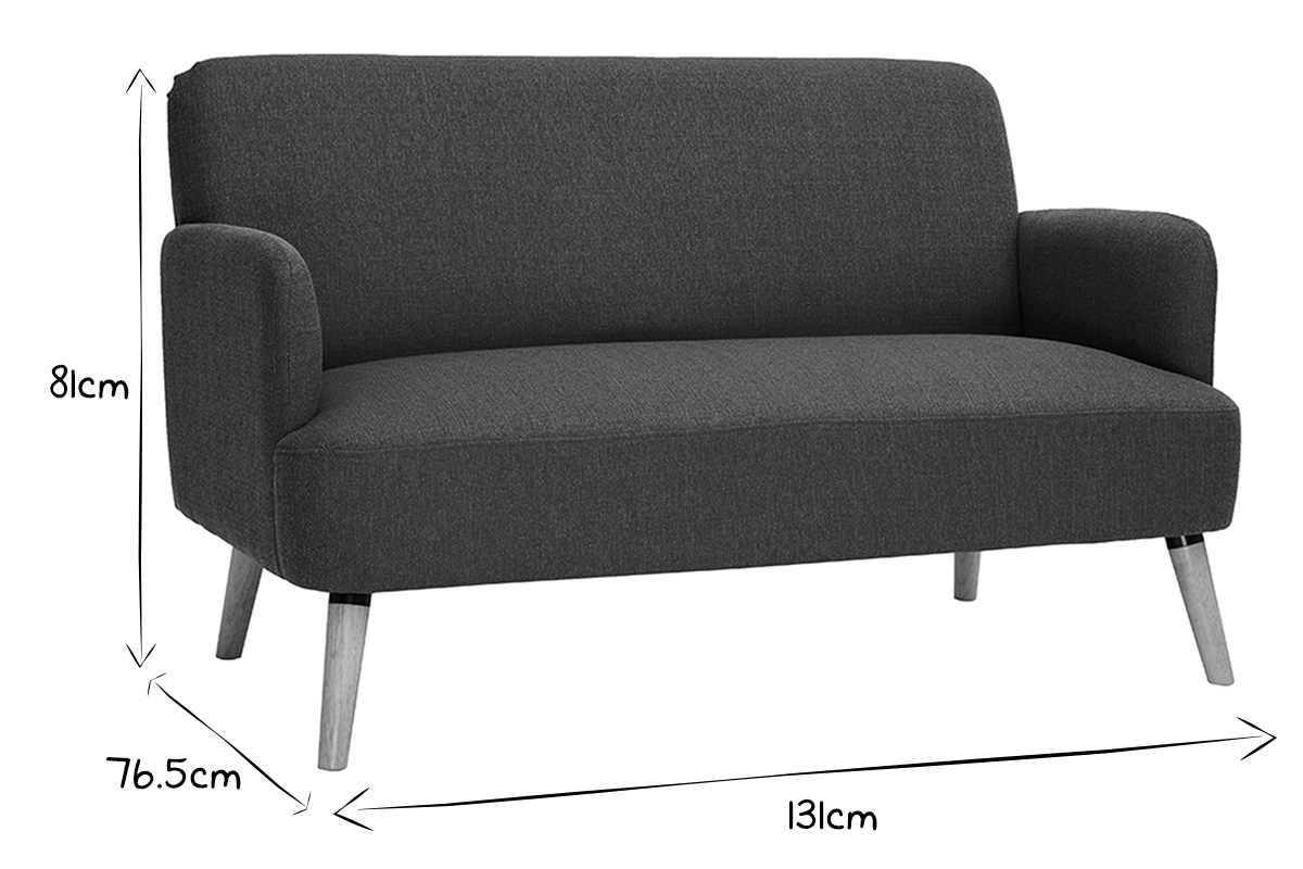 Dimensions du canap� scandinave 2 places en noir et blanc, L131 x P76.5 x H81 cm.