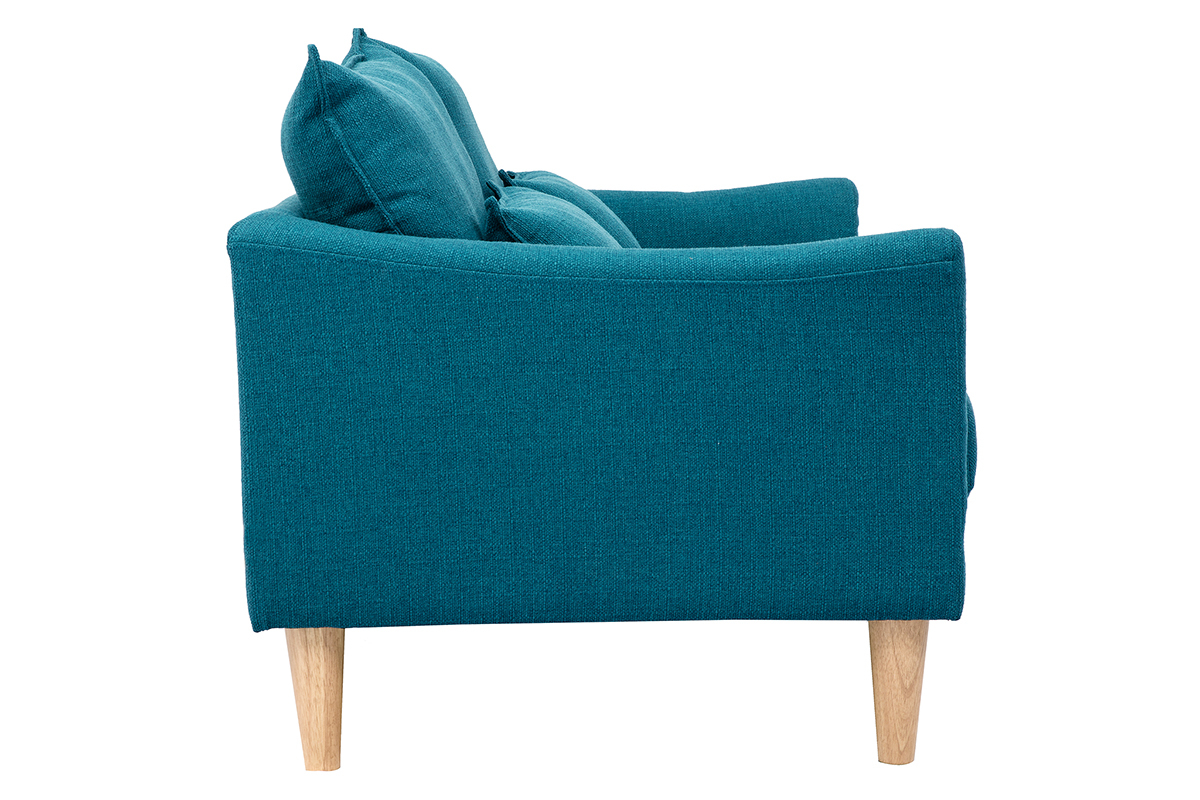 Canap� scandinave 2 places en tissu bleu canard et bois clair KATE