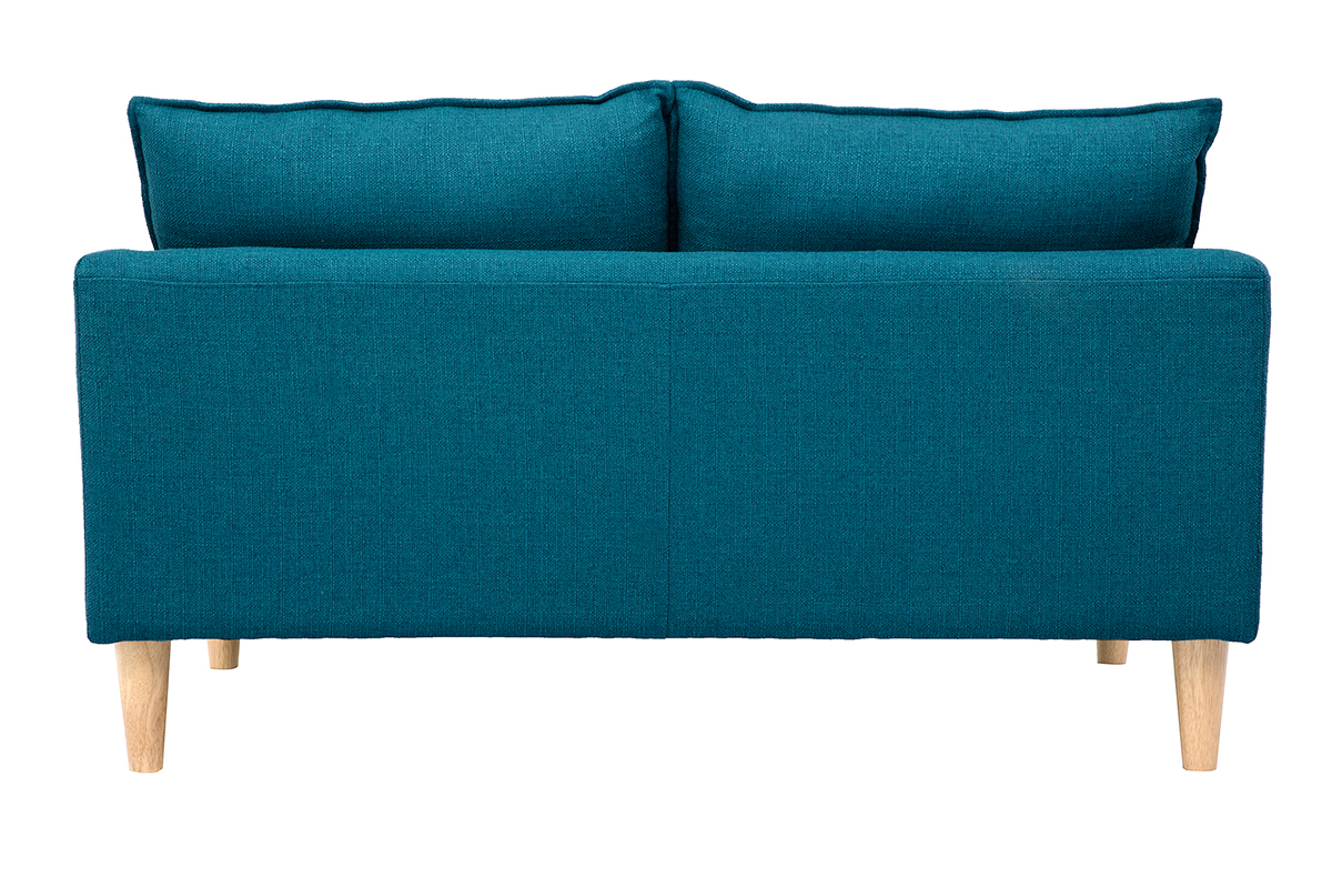 Canap� scandinave 2 places en tissu bleu canard et bois clair KATE