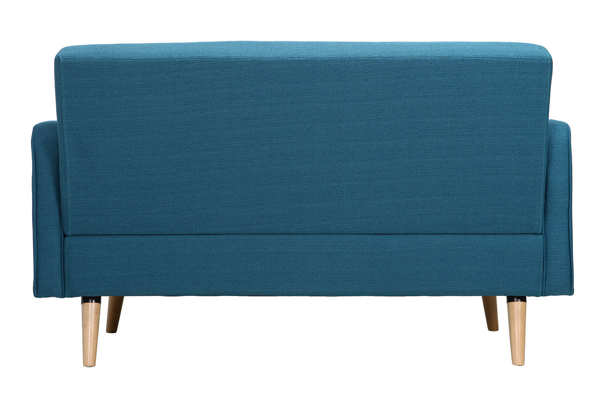 Canap� scandinave 2 places en tissu bleu canard et bois clair ULLA