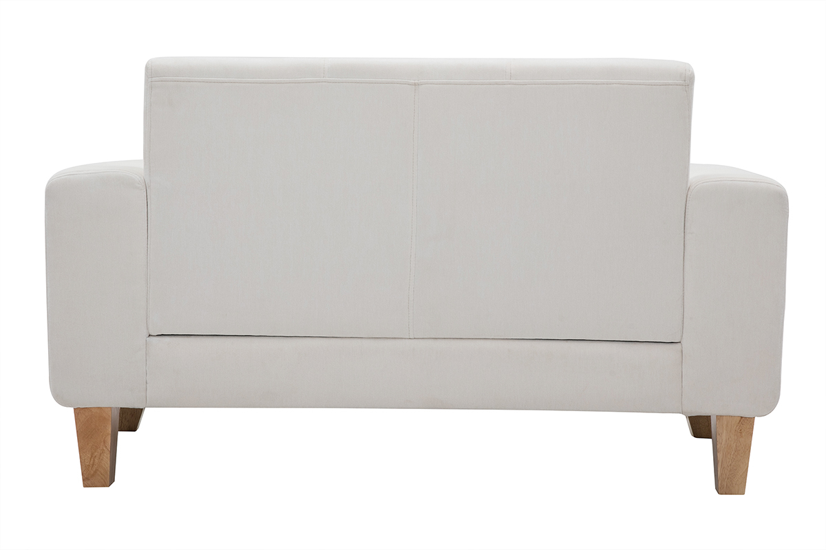 Canap� scandinave 2 places en tissu effet velours blanc cass� et bois clair FJORD