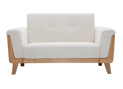 Canap&eacute; scandinave 2 places en tissu effet velours blanc cass&eacute; et bois clair FJORD
