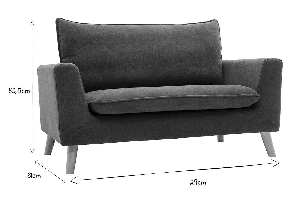 Canap� scandinave 2 places JONAS, dimensions en noir et blanc : L129 x P81 x H82.5 cm.
