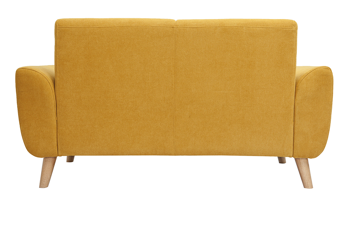 Canap� scandinave 2 places en tissu effet velours jaune moutarde et bois clair EKTOR