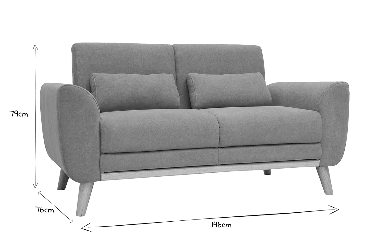 Canap� scandinave 2 places en tissu effet velours jaune moutarde et bois clair EKTOR