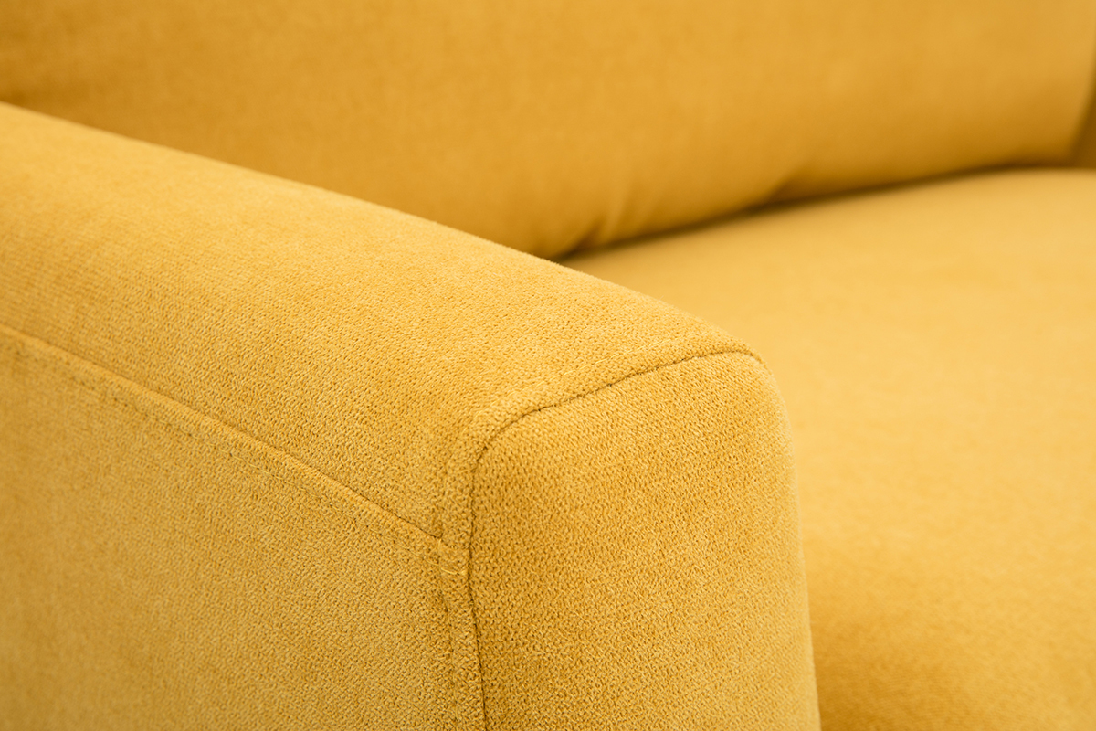 Canap� scandinave 2 places en tissu effet velours jaune moutarde et bois clair JONAS