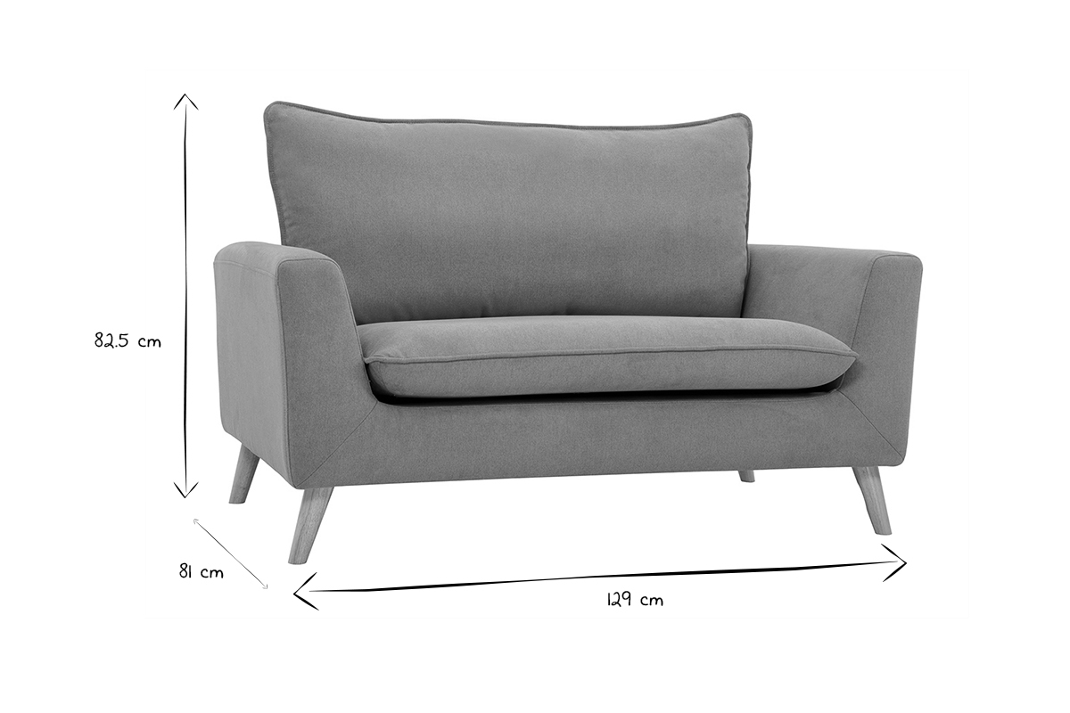 Canap� scandinave 2 places en tissu effet velours jaune moutarde et bois clair JONAS