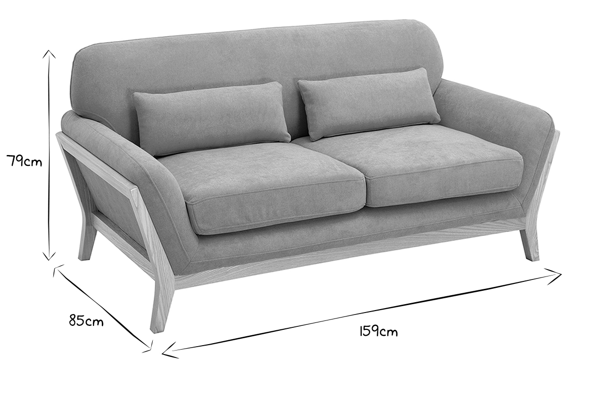 Canap� 2 places scandinave avec dimensions L159 x P85 x H79 cm en noir et blanc, vue 3/4.