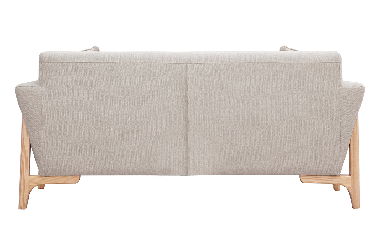 Canap� scandinave 2 places vu de dos, tissu beige et pieds en bois clair.
