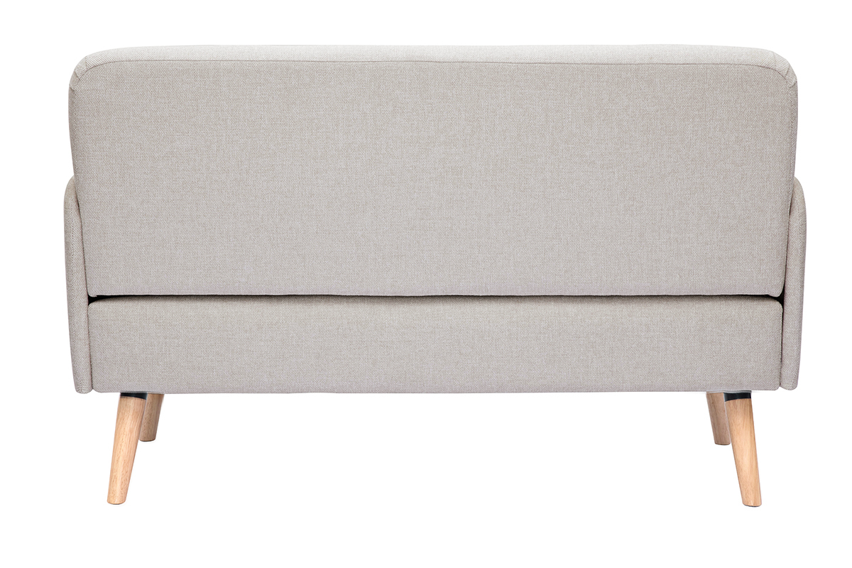 Canap� scandinave 2 places en tissu effet velours textur� beige et bois clair ISKO