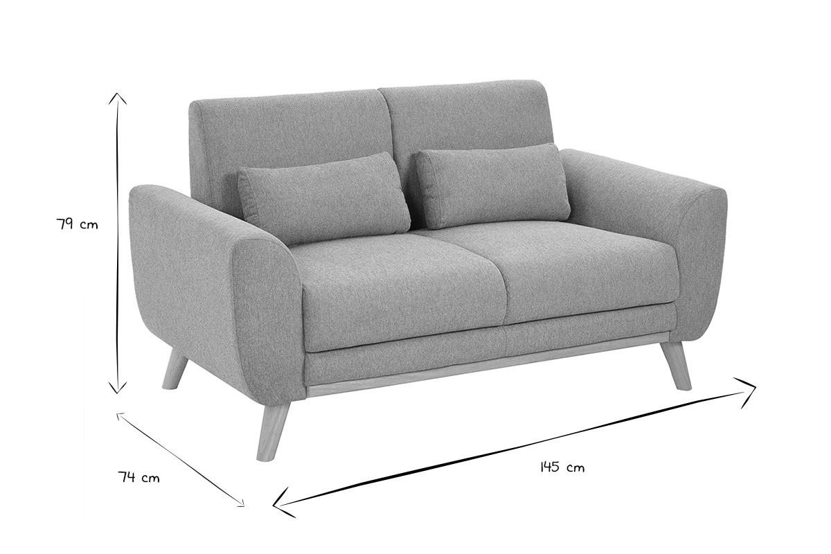 Dimensions d'un canap� scandinave 2 places en noir et blanc: 79 cm hauteur, 74 cm largeur, 145 cm longueur.
