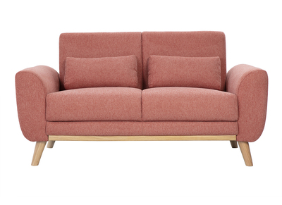 Canap&eacute; scandinave 2 places en tissu effet velours textur&eacute; terracotta et bois clair EKTOR