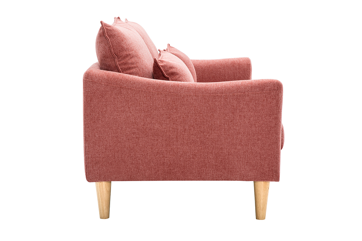 Canap� scandinave 2 places en velours terracotta, vue de c�t�.