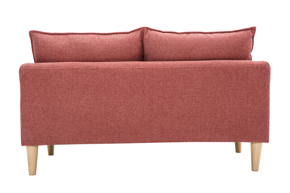 Canap� scandinave 2 places en tissu terracotta vu de dos, pieds en bois clair.