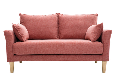 Canap&eacute; scandinave 2 places en tissu effet velours textur&eacute; terracotta et bois clair KATE