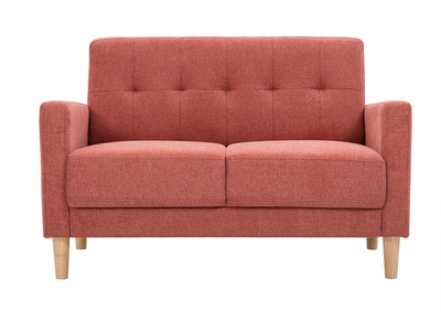 Canap&eacute; scandinave 2 places en tissu effet velours textur&eacute; terracotta et bois clair MOON