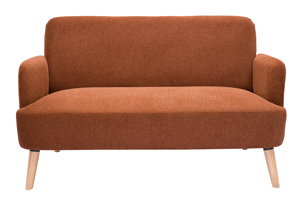 Canap� scandinave 2 places en tissu effet velours textur� terre br�l�e et bois clair ISKO