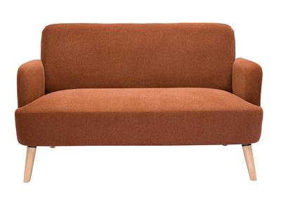 Canap&eacute; scandinave 2 places en tissu effet velours textur&eacute; terre br&ucirc;l&eacute;e et bois clair ISKO