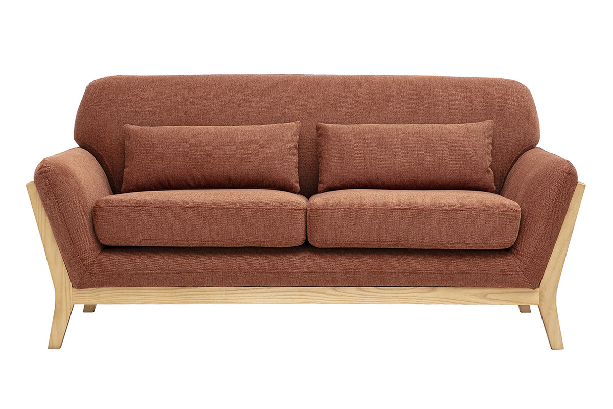 Canap� scandinave 2 places en tissu effet velours textur� terre br�l�e, vue de face.