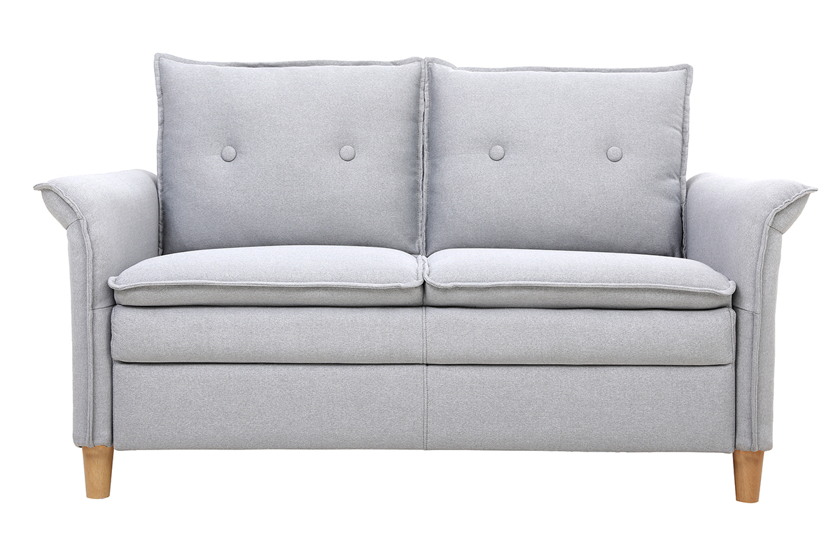 Canap� scandinave 2 places en tissu gris clair et bois clair CLIFF
