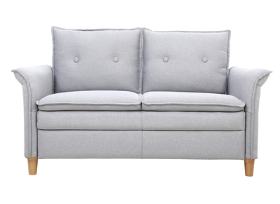 Canap&eacute; scandinave 2 places en tissu gris clair et bois clair CLIFF